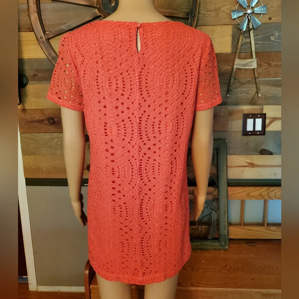 J Crew Vintage Coral Geometric Lace Short Sleeve Blouse